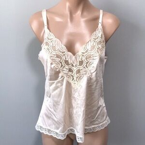 Cream Silk Tank Top Lingerie Nighty Lace Medium